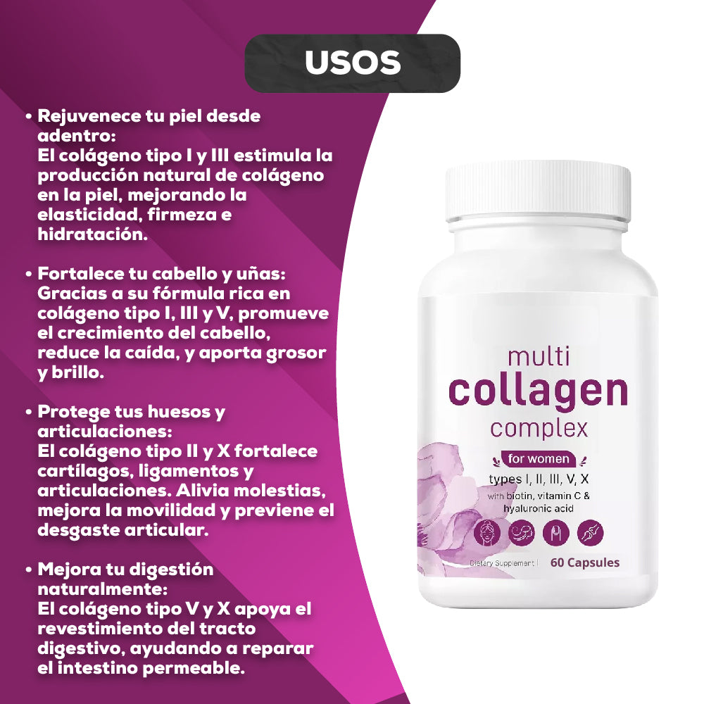 Colágeno 5 en 1 + Ácido Hialurónico y Biotina | Piel, Cabello, Uñas y Articulaciones