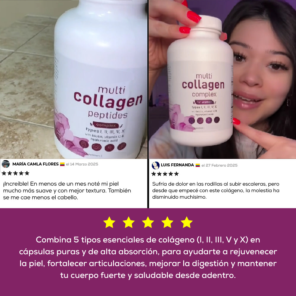 Colágeno 5 en 1 + Ácido Hialurónico y Biotina | Piel, Cabello, Uñas y Articulaciones