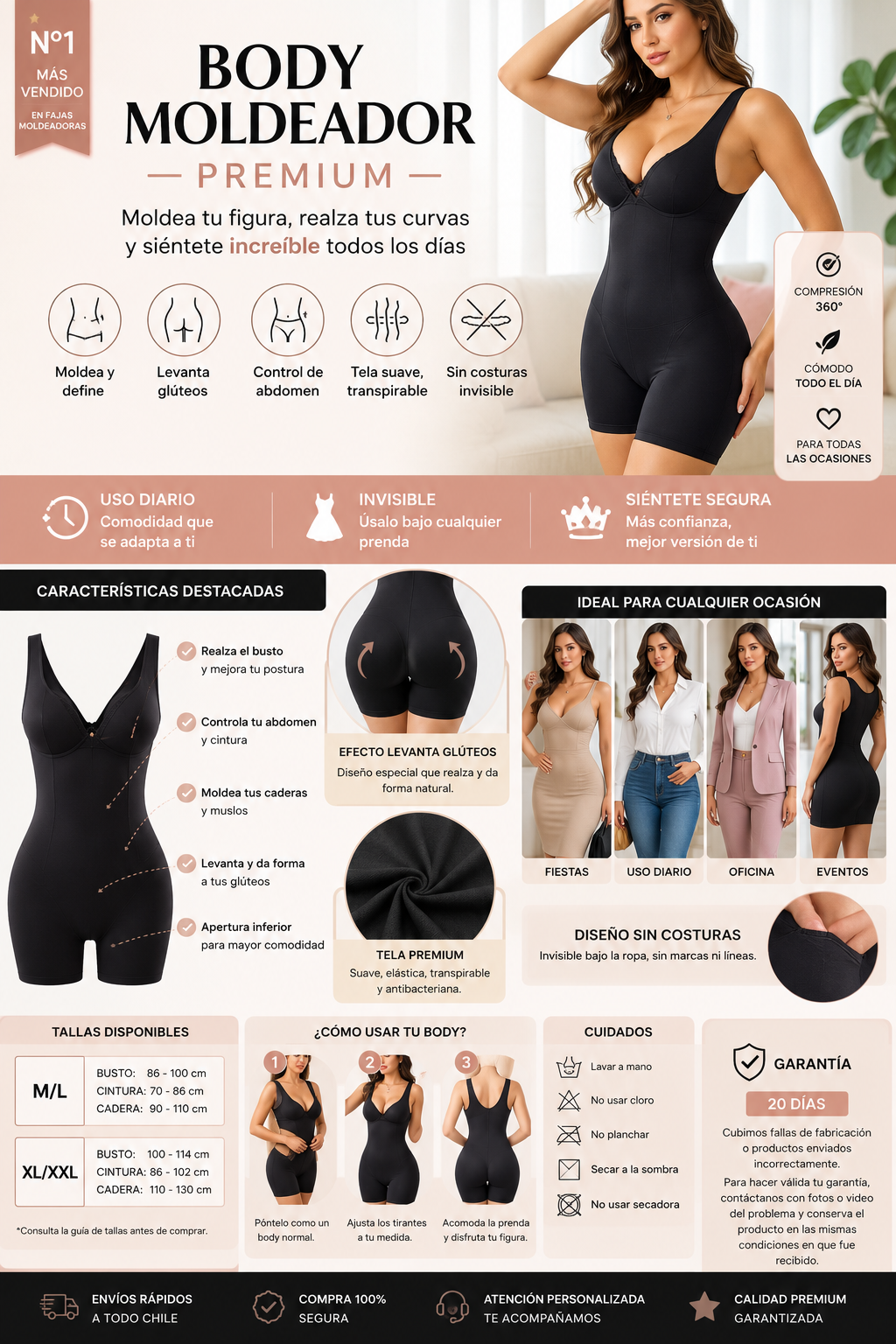 Body Moldeador Mujer Faja Reductora Sin Costuras Control Abdomen Levanta Glúteos