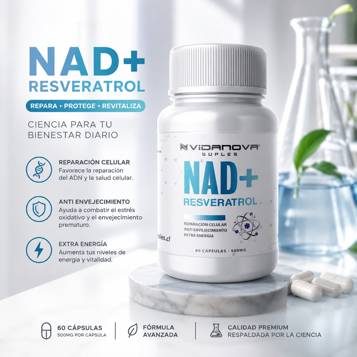 Tripack Bienestar Integral: NAD+ Resveratrol + Ashwagandha + Candida Cleanse